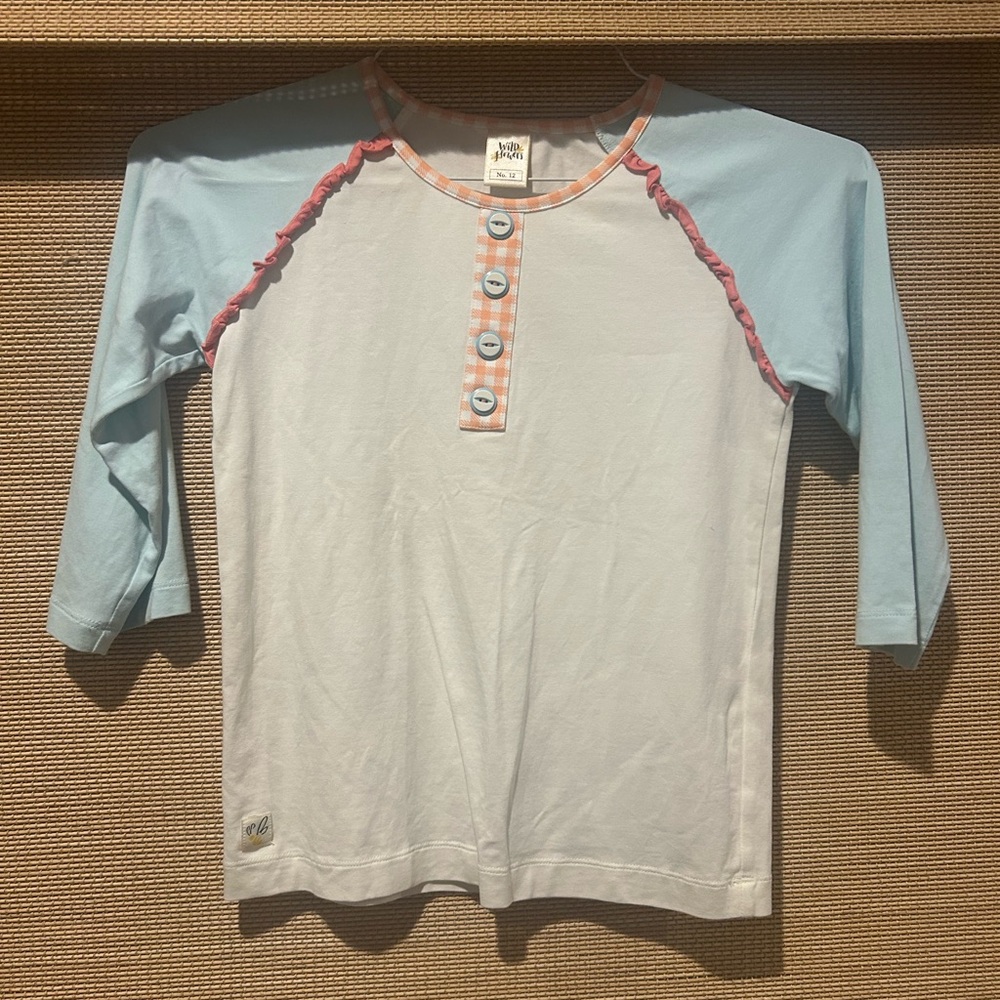 Wildflowers Long Sleeve Tees Blue and White Casual Comfort